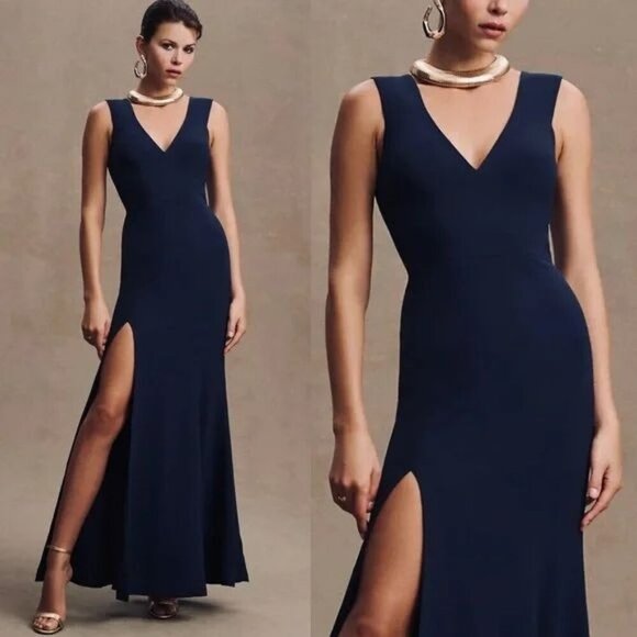 Dress the Population Sandra Plunge Crepe Trumpet Gown Mermaid Maxi Dress Blue Dress the Population Sandra Plunge Crepe Trumpet Gown Mermaid Maxi Dress Blue